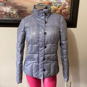 EXC! TOMMY HILFIGER DOWN Jacket Coat Blue White Chevron Navy Button Zip Medium